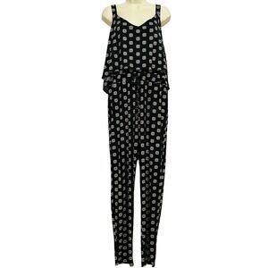 White House Black Market Jumpsuit Womens Large Black Popover Geo Foil Drawstring